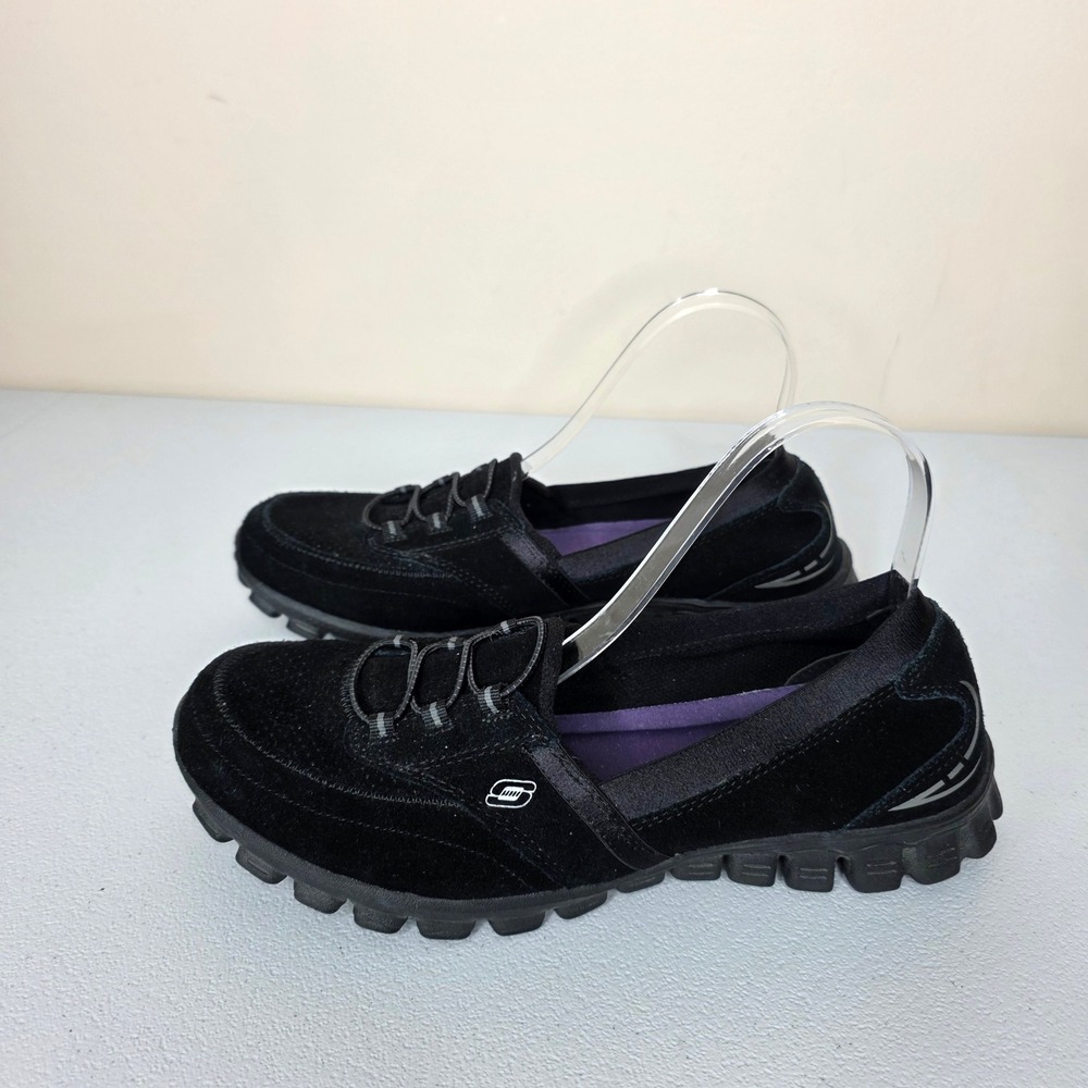 Skechers Slip On Walking Shoes Womens 10 Black Suede Memory Foam Comfort Stretch